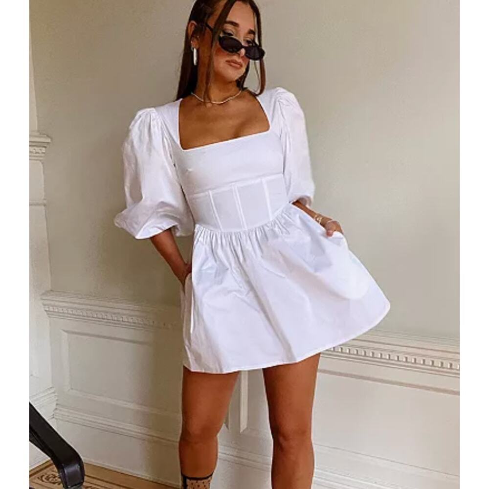 Danielle Bernstein White Cotton Poplin Mini Dress Sz 8